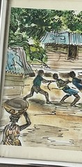 2 Vintage Jamaican Folk Art Watercolor Village Life Games Signed Canute Davis