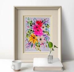Original Signed Watercolor. Roses. Wall art. 12 x 9″Tulips. Abstract. Modern art