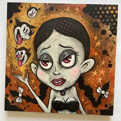 Original Art Molly’s Cartoon Friends Painting By Frank Forte 12×12 Acrylic Wood