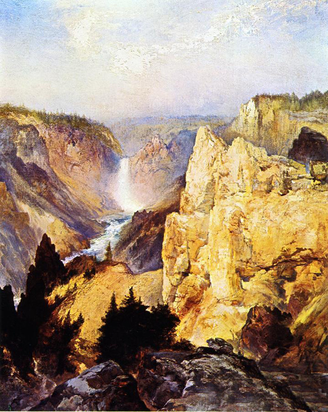 Art Oil painting Thomas Moran – Grand Canyon of the Yellowstone with brook 36″