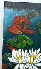 Original Oil Painting On Canvas Waterlilies Unframed Signed 12″ x 24″