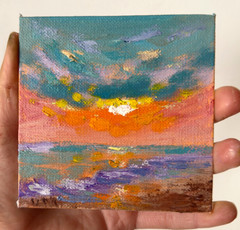 Original Oil Painting Coastal Landscape Impressionism Modern Sunset Wall Art 4×4