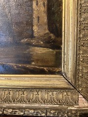 Oil On Panel 19th Century Depicting A Bridge Label On The Back And Signed