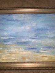 Modern Beach Scene Oceanscape Impressionistic 13.5”T 16.5”W (11×14)Framed Canvas