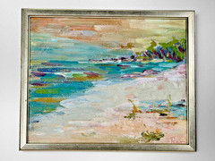 Original Signed Oil Painting Coastal Beach Seascape Abstract Impasto Framed