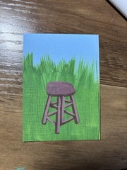 ACEO Original Art, Wooden Stool, Acrylic Marker Painting