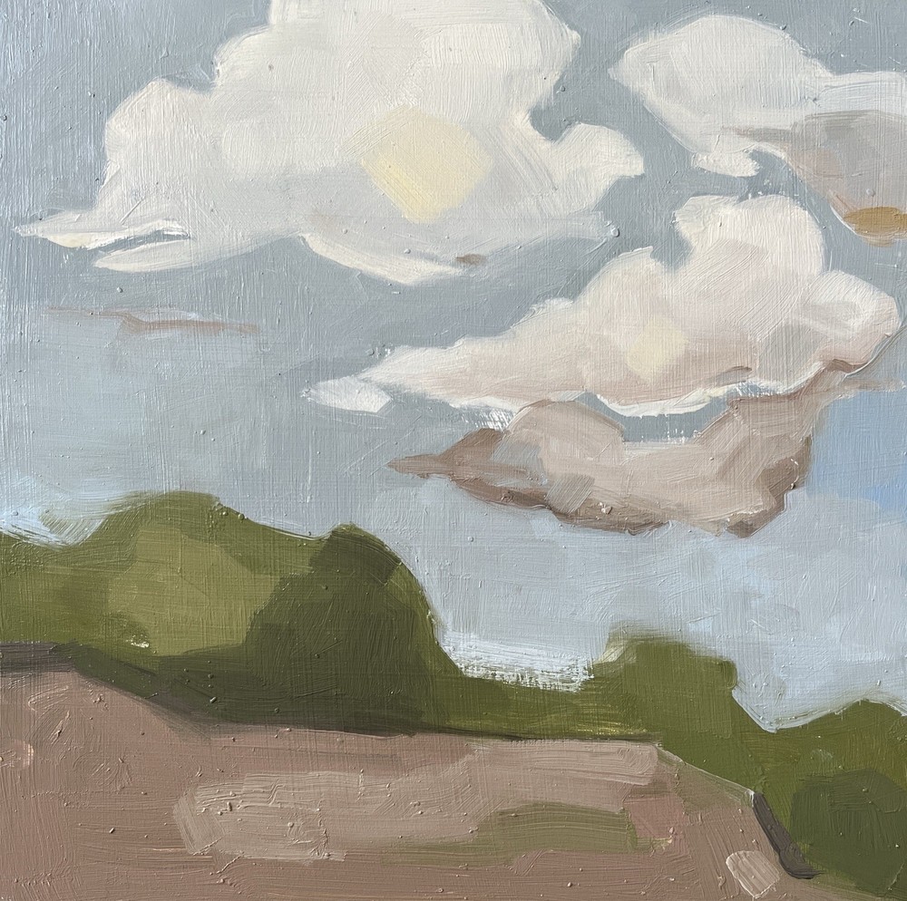 Modern Abstract Landscape with Clouds One of Kind Fine Art Signed Oil Painting