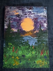 5 X 7 Oil Painted Canvas Lake Woods Mini SHORTIEZ INK Art Deco