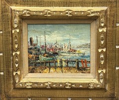P. G. Tiele (Italian), VTG Mid-20C Impasto Impressionist O/B Harbor Scene Signed