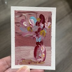 ACEO Original Painting Still Life Abstract Flowers in the Vase in Acrylic
