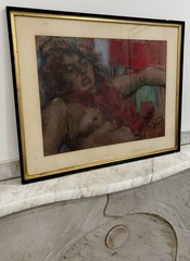 pastel painting on Paper 32.5×26.5”naked female model woman artist W.J.Wendt