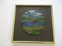 BETTY CHOU VINTAGE ENAMEL ON COPPER PAINTING MODERNIST LANDSCAPE EXPRESSIONISM