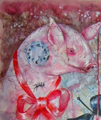pop painting original art manga cartoon humor horror psychedelic dog pig animal