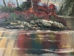 42×30 Vintage Fall Landscape Oil Sign Stanton