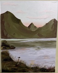 Small Realism Mountain Lake Landscape Painting on Canvas, Unframed
