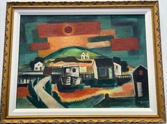 Mid Century Painting Sunset New Jersey Maurice Bilton Listed Famous Cubism 1950