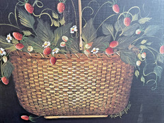 Mary Beth Baxter Nantucket Basket of Strawberries on Canvas, Signed Folk Art