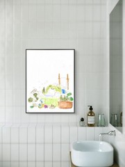 Frog Pastel Spa Funny Cute Bathroom Wall Art Original 11 by 14 Canvas Panel