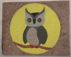 Original Painting Signed & Dated ~ Sand Texture on Wood ~ Moon & Owl
