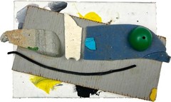„Sea Sense 7“ Small Abstract Fish Found Object Art Painting by Steven Tannenbaum