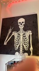 skull painting holding up peace sign