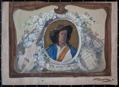 Portrait of a Man Musician Monument Design A. Hansen Signed Watercolor Circa 1900
