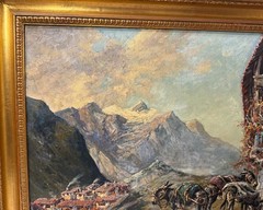 Vintage original Wolfang Pogzeba donkey mountain oil painting on board landscape