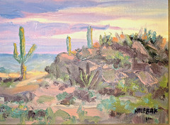 Phil Hulebak Listed NM Artist Plein Air Desert Scene Cactus Oil Painting Ex Cond