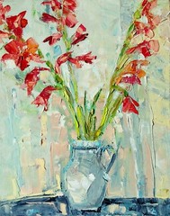 Textured Red Floral Still Life Original Oil Painting 20×16″ Canvas Wall Art