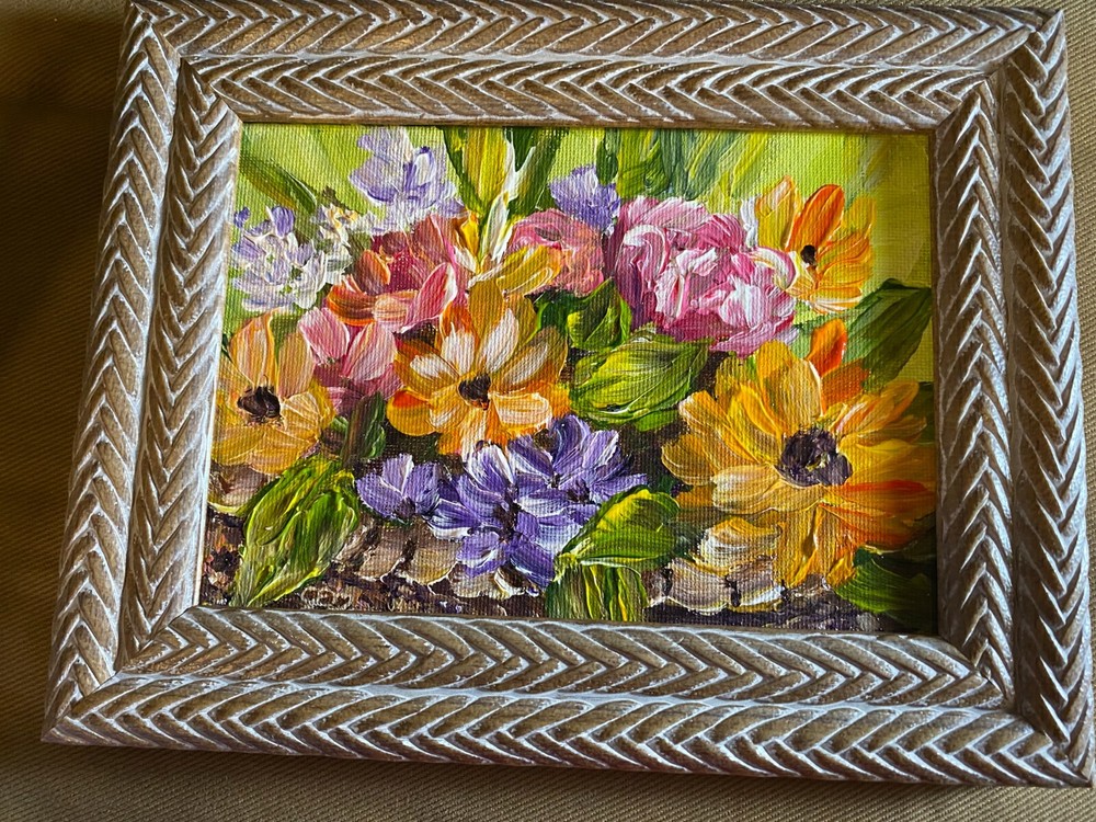 Small Gloria Ester „Basketful Of Spring“ Acrylic Painting – Signed/Framed P10