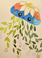 ACEO Original OOAK Signed (Not a Print) „Nature Jelly“ Jellyfish Plant Hybrid