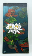Original Oil Painting On Canvas Waterlilies Unframed Signed 12″ x 24″