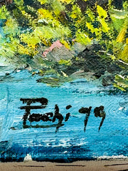 Original 1979 Oil Painting on Canvas Landscape Waterfall Impressionist Style 16″