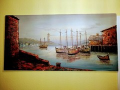 Original oil painting  Sailboats Seascape on canvas signed W. JONES framed 24×48