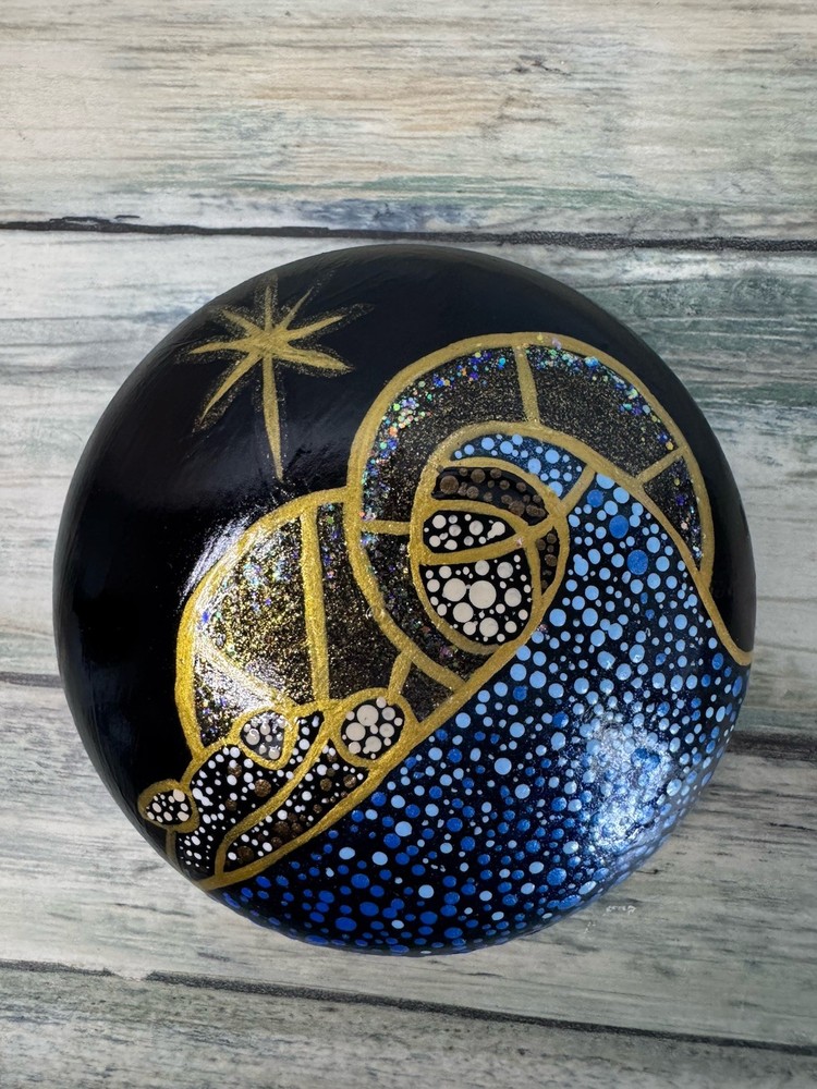 Artisan Hand Painted Handmade Stone Rock | Virgin Mary and Baby Jesus Art 4″ #A