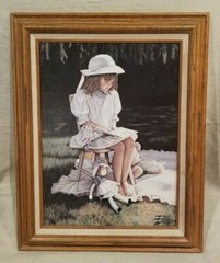 „Afternoon Story Time“ Girl reading to Doll (Pudge Print on Canvas) W/COA, 16×20