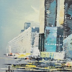 Vintage Oil Painting Mid Century Abstract New York Cityscape Signed Melton