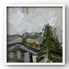 Mountain Landscape Cabin House Original Art Framed Nordic Nature Scandinavia Art