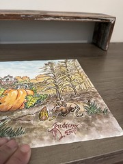 Original Folk Art Watercolor WW Higgins Primitive Pumpkin Scene Ohio Art. Crows