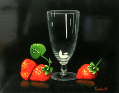 PIATELLI STRAWBERRIES AND CRYSTAL GLASS ORIGINAL ACRYLIC ON BOARD PAINTING