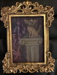 Little Dog Sitting Atop Pedestal Column Painting