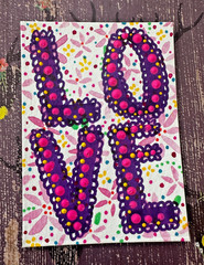 ACEO Original Mixed Media LOVE Typography Watercolor Acrylic Dot Art Miniature