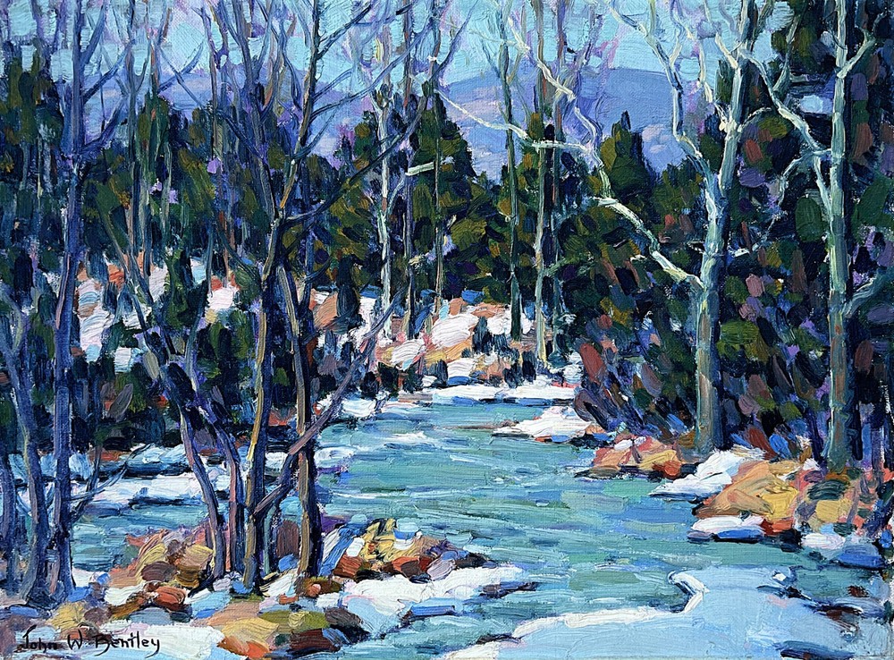 Impressionist Woodstock December landscape John W Bentley 1880-1951, listed NY
