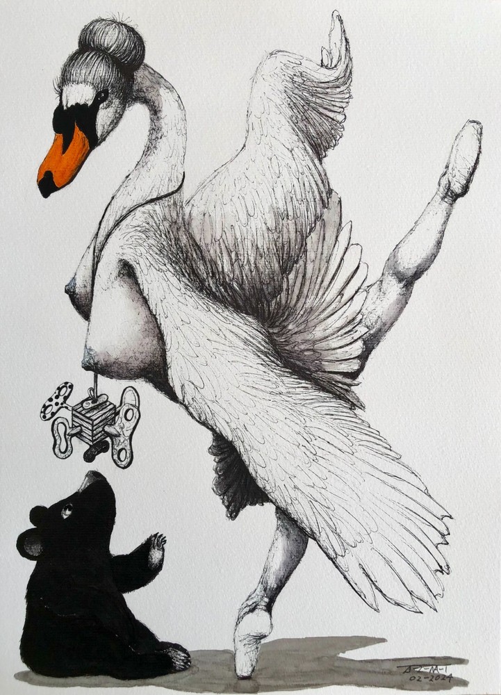 ALAIN DONATE SURREAL CUBAN ART Painting ORIGINAL SKETCH INK/CARDBOARD 12″X 16″