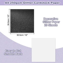 20 Sheets Black Glitter Cardboard Paper 12×12 Inch Glitter Paper Cardboard High G…