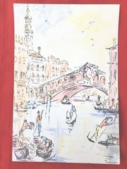 Venice watercolor print by Antonio Lucarda 11.5 x 8 inches circa 1950s