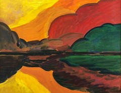Autumn’s Reflection on Water Landscape Oil Painting-16 x 20″-1960s-I.L. Winarsky