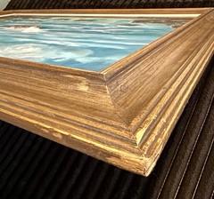 V. Lund – Oil Canvas Framed Painting – 32×44 (Sea, Ocean, Waves, Clouds, Rocks)