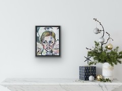 Twiggy Original Pointillism Painting By Melissa Bollen Framed