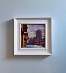 Edward Hopper New York snow style original oil painting, 8×8 inches. J Smith